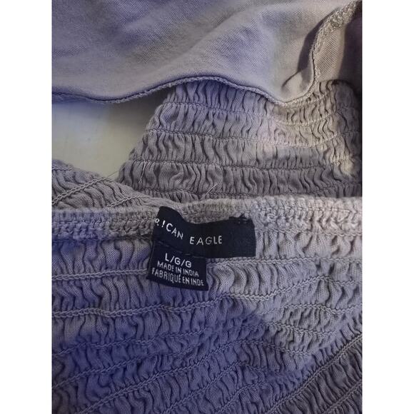 American Eagle Women's Purple Smocked Halter Top Size L Sleeveless Ruffle Hem... - Picture 4 of 4